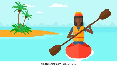 Woman riding in canoe.