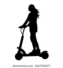 mujer montando una silueta de scooter eléctrico en un Vector de fondo blanco