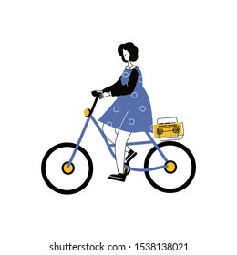 Woman riding electric unicycle. Flat cartoon vector illustration. 