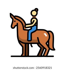 Woman riding a horse flat color icon. Vector illustration on white background.