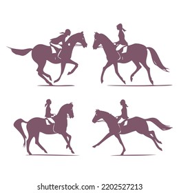Woman Riding Horse Silhouettes Vector illustration
