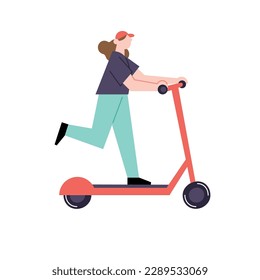woman riding motor scooters, vector transport fun isolated