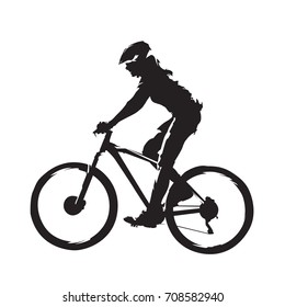 Woman riding mountain bike, cycling abstract silhouette, side view