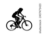 Woman riding a mountain bike, side view, isolated vector silhouette