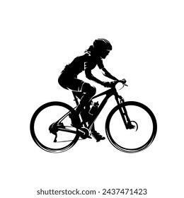 Woman riding a mountain bike, side view, isolated vector silhouette