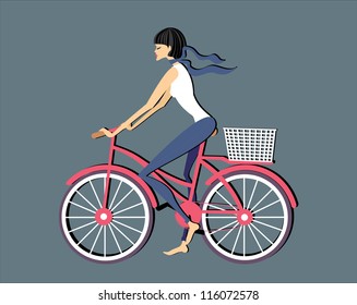 Woman riding on pink bicycle