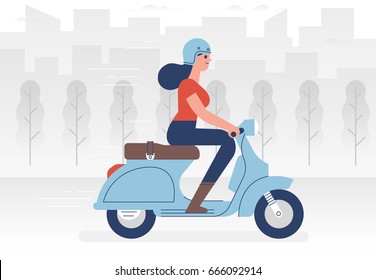 A Woman riding on retro scooter