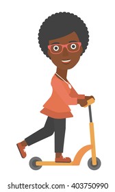 Woman riding on scooter.