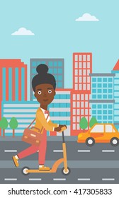 Woman riding on scooter.