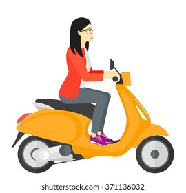 Woman riding scooter.