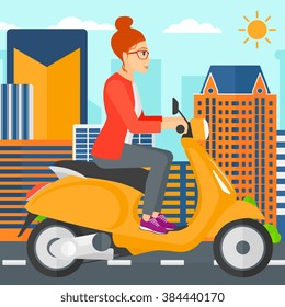 Woman riding scooter.