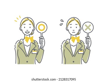woman with right and wrong sign