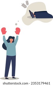 Woman rights, gender inequality fight back, business winning victory concept.flat vector illustration.