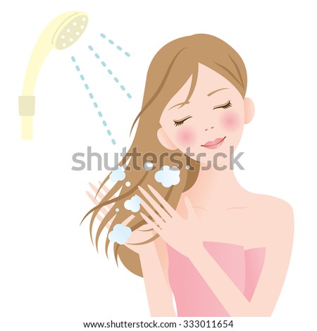 woman rinsing shampoo off her hair in the shower