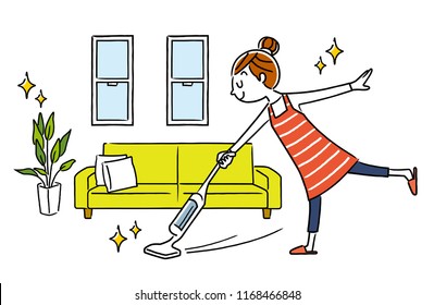 Woman: Room, cleaning, vacuum cleaner