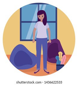 woman in the room mental disorder psychological depressed vector illustration