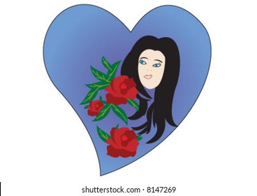 Woman with roses but alone in heart