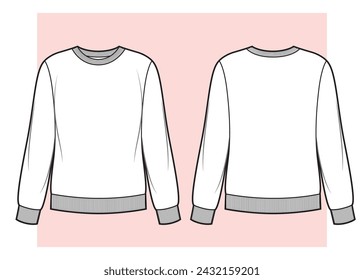 Woman round neck sweatshirt. Vector template