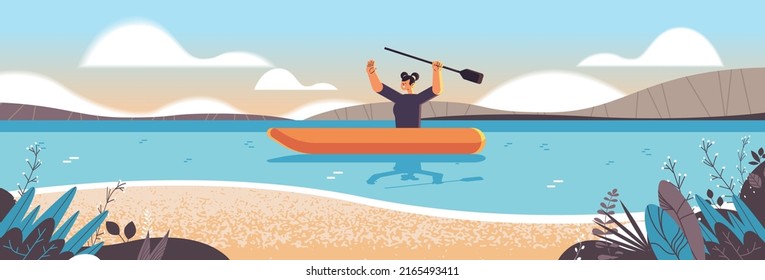 woman rowing small boat girl paddling canoe kayaking canoeing paddling active vacation summer activity concept