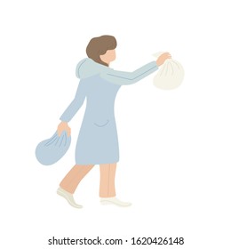 woman with rubbish near refuse collection container