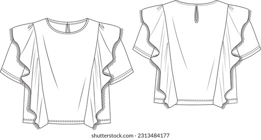 vector de moda de blusa de rufa de mujer	
