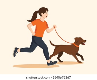woman run with dog illustration