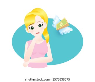 Woman run out of money. bankruptcy Lack of money. cartoon isolated vector illustration