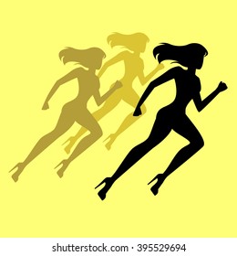woman run in race with high heels