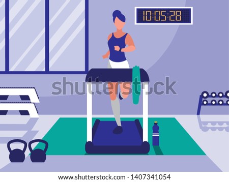 woman with runner machine in gym