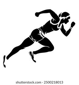 Woman Runner Minimalist Art Drawing. Woman Player Black Silhouette On White Vector Illustration. Running Sport Concept Modern Minimalist Drawing. Sport Logo Design