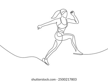 Woman Runner Minimalist One Line Drawing. Woman Player Contour Illustration. Running Sport Concept  Modern Minimalist Drawing. Female Sport One Line Illustration. Vector EPS 10	