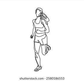 Woman Runner One Line Drawing. Running Abstract Minimal Drawing. Continuous One Line Woman Run Sport Illustration. Modern Trendy Contour Drawing