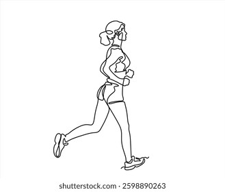Woman Runner One Line Drawing. Running Abstract Minimal Drawing. Continuous One Line Woman Run Sport Illustration. Modern Trendy Contour Drawing	