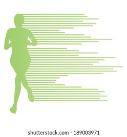 Woman runner silhouette vector background template concept made of stripes