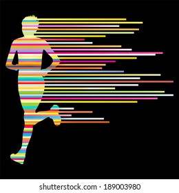 Woman runner silhouette vector background template concept made of stripes