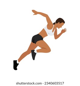 Woman runner sprinter explosive start in running. Flat vector illustration isolated on white background