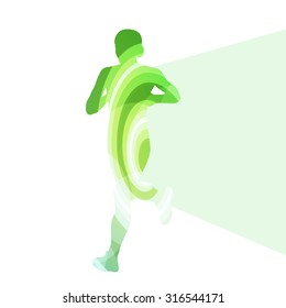 Woman runner sprinter silhouette illustration vector background colorful concept made of transparent curved shapes