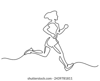 Woman Runner. Young woman athlete run sprint. Continuous One Line Drawing. Running Abstract Minimal Drawing. Male Run Sport sign. Modern Contour Drawing. Vector illustration EPS 10.