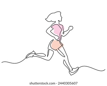 Woman Runner. Young woman athlete run sprint. Continuous One Line Drawing. Running Abstract Minimal Drawing. Male Run Sport sign. Modern Contour Drawing. Vector illustration EPS 10.