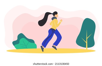 Woman runners jogging illustration, take part in sport marathon on white