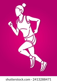 A Woman Running Action Marathon Runner Start Running Cartoon Sport Graphic Vector