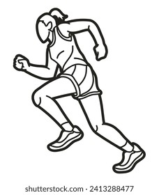 A Woman Running Action Marathon Runner Start Running Cartoon Sport Graphic Vector