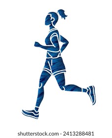 A Woman Running Action Marathon Runner Start Running Cartoon Sport Graphic Vector