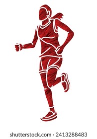 A Woman Running Action Marathon Runner Start Running Cartoon Sport Graphic Vector