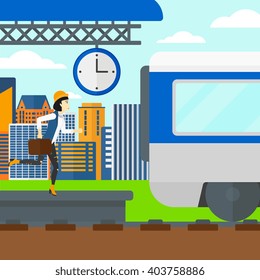 Woman running along the platform.