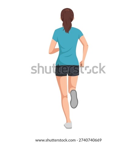 Woman Running Back View. Flat vector illustration isolated on white background