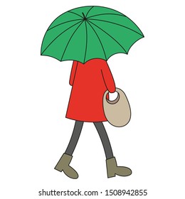 Woman running with bag under umbrella