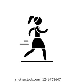 Woman running black icon, vector sign on isolated background. Woman running concept symbol, illustration 