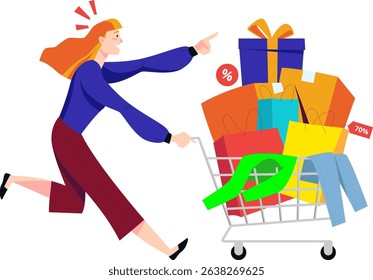 woman running for buying product vector illustration