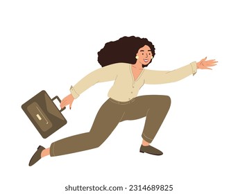 Woman running , chasing for Career Growth. Salary,income growth,promotion at work.Employee growing from low to high level,becoming successful.Flat vector illustration isolated on white background